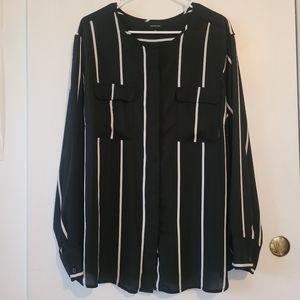 Who What Wear striped black button up 3X